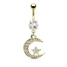 Load image into Gallery viewer, Moon &amp; Star Dangle Belly Button Ring
